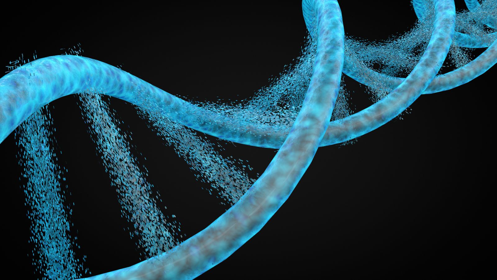 Helix DNA structure over a blue background next to cutouts of parents and children.