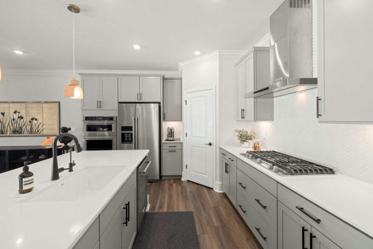Kitchen Interior with White Countertops and Farmhouse Sink
